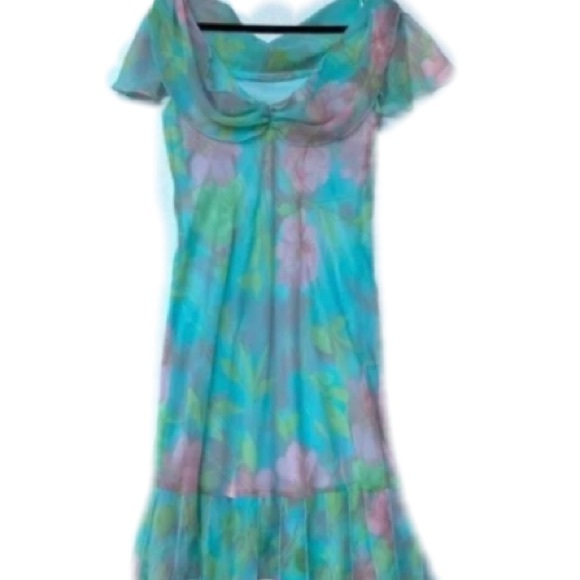 Componix Dress 10 Floral Teal Pink Chiffon Whimsy Coquette Mermaid Feminine - Picture 1 of 16